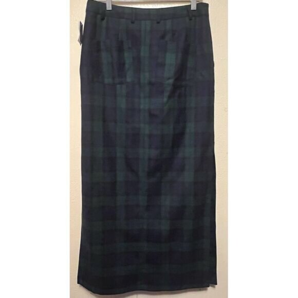 Pendleton Plaid Tartan Navy Green Wool Button Down Skirt Maxi Side Slit Sz 6 NWT - Picture 2 of 13